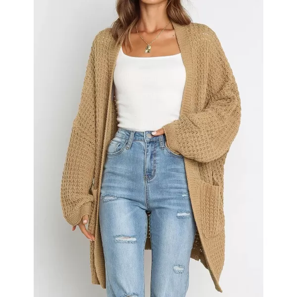 ZESICA Womens 2024 Fall Long Batwing Sleeve Open Front Chunky Knit Cardigan SweaterCamel