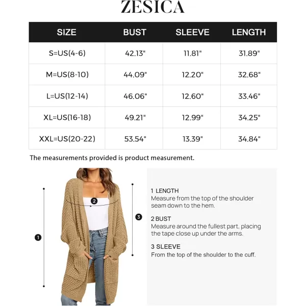ZESICA Womens 2024 Fall Long Batwing Sleeve Open Front Chunky Knit Cardigan SweaterCamel