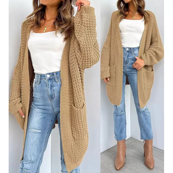 ZESICA Womens 2024 Fall Long Batwing Sleeve Open Front Chunky Knit Cardigan SweaterCamel