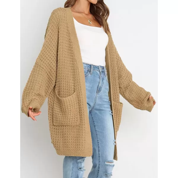 ZESICA Womens 2024 Fall Long Batwing Sleeve Open Front Chunky Knit Cardigan SweaterCamel