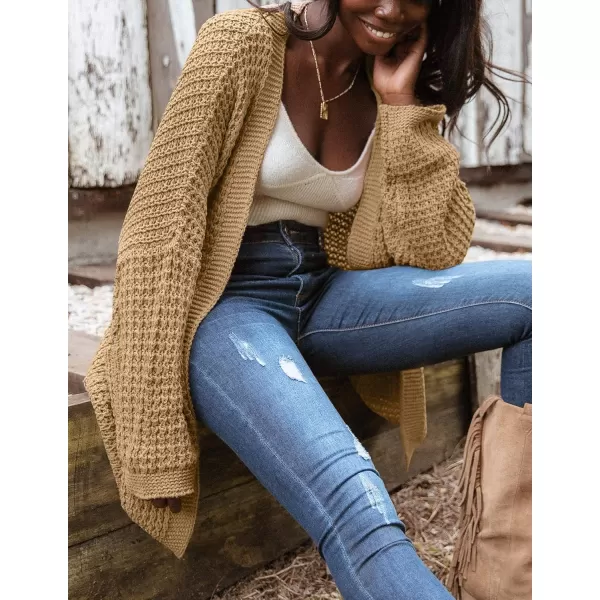 ZESICA Womens 2024 Fall Long Batwing Sleeve Open Front Chunky Knit Cardigan SweaterCamel