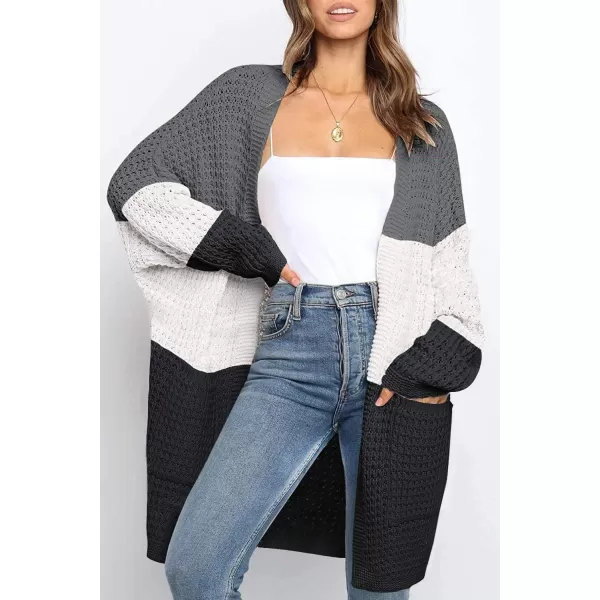 ZESICA Womens 2024 Fall Long Batwing Sleeve Open Front Chunky Knit Cardigan SweaterContrastblack
