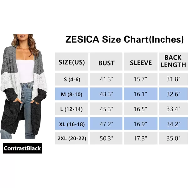 ZESICA Womens 2024 Fall Long Batwing Sleeve Open Front Chunky Knit Cardigan SweaterContrastblack