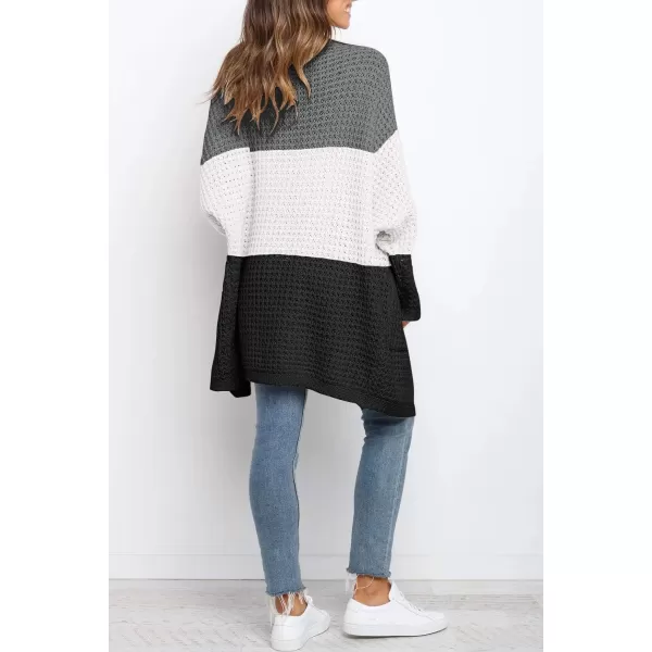 ZESICA Womens 2024 Fall Long Batwing Sleeve Open Front Chunky Knit Cardigan SweaterContrastblack