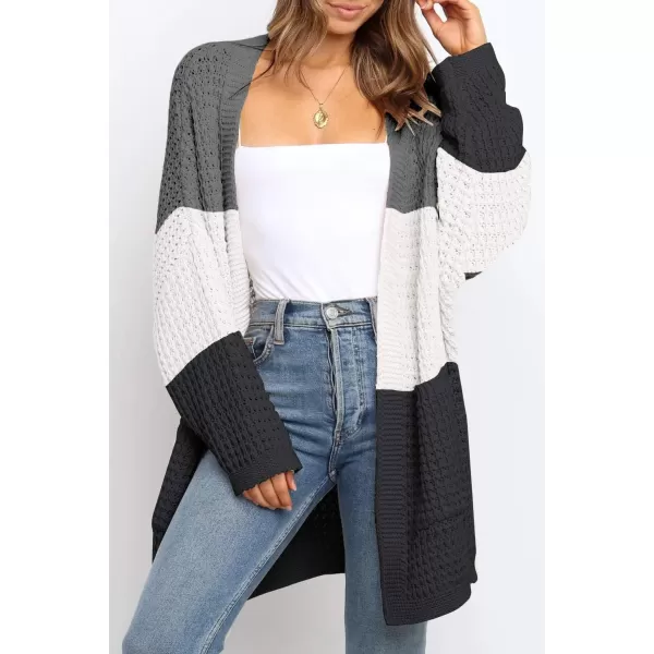 ZESICA Womens 2024 Fall Long Batwing Sleeve Open Front Chunky Knit Cardigan SweaterContrastblack