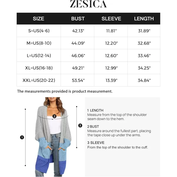 ZESICA Womens 2024 Fall Long Batwing Sleeve Open Front Chunky Knit Cardigan SweaterContrastblue
