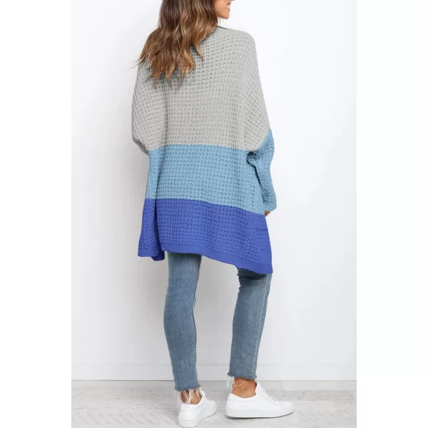 ZESICA Womens 2024 Fall Long Batwing Sleeve Open Front Chunky Knit Cardigan SweaterContrastblue