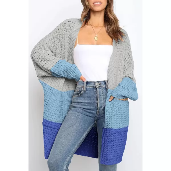 ZESICA Womens 2024 Fall Long Batwing Sleeve Open Front Chunky Knit Cardigan SweaterContrastblue