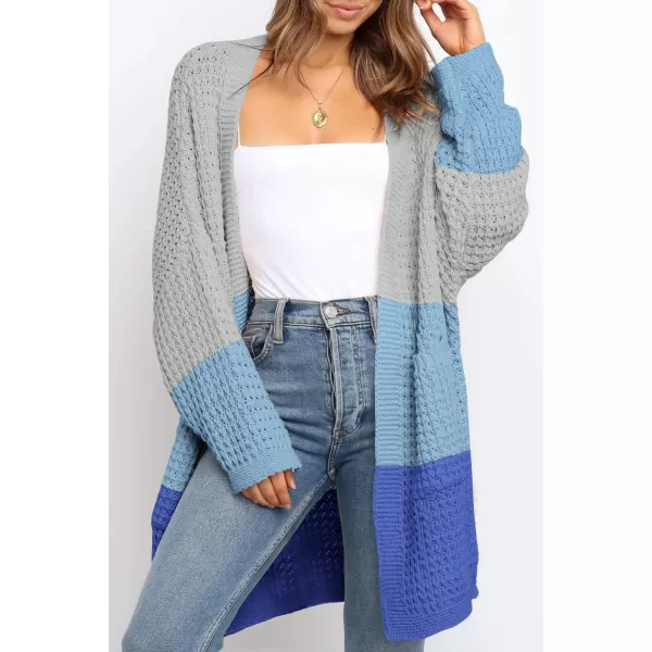 ZESICA Womens 2024 Fall Long Batwing Sleeve Open Front Chunky Knit Cardigan SweaterContrastblue