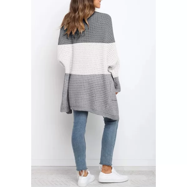 ZESICA Womens 2024 Fall Long Batwing Sleeve Open Front Chunky Knit Cardigan SweaterContrastgrey