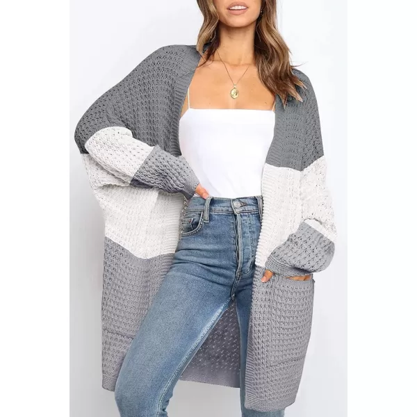 ZESICA Womens 2024 Fall Long Batwing Sleeve Open Front Chunky Knit Cardigan SweaterContrastgrey
