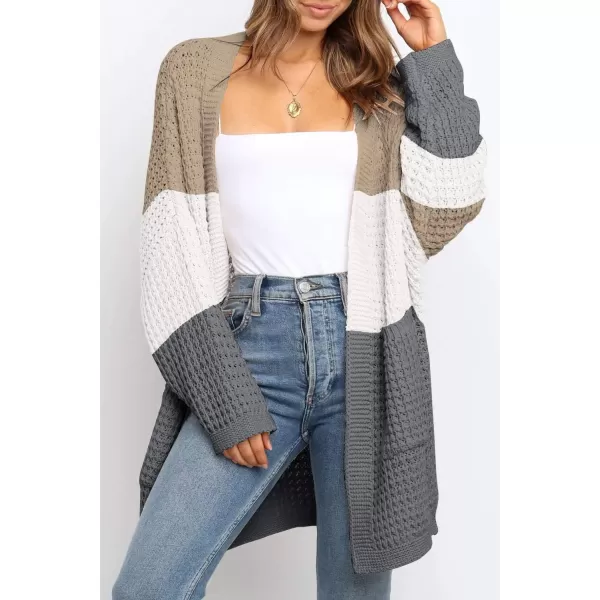 ZESICA Womens 2024 Fall Long Batwing Sleeve Open Front Chunky Knit Cardigan SweaterContrastkhaki