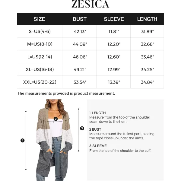 ZESICA Womens 2024 Fall Long Batwing Sleeve Open Front Chunky Knit Cardigan SweaterContrastkhaki