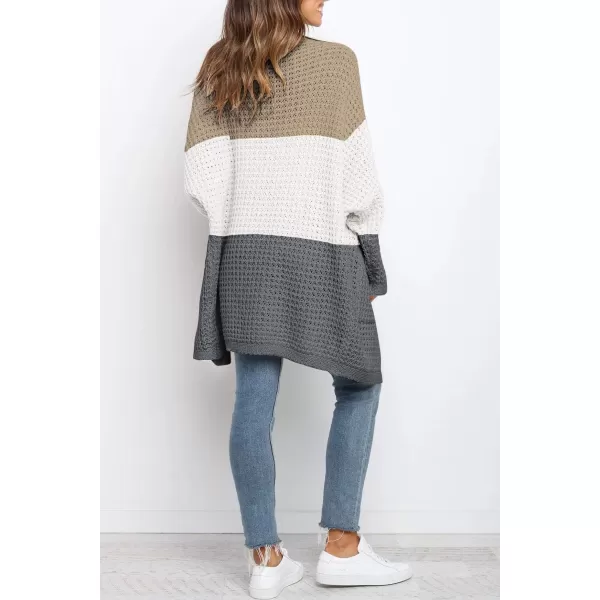 ZESICA Womens 2024 Fall Long Batwing Sleeve Open Front Chunky Knit Cardigan SweaterContrastkhaki