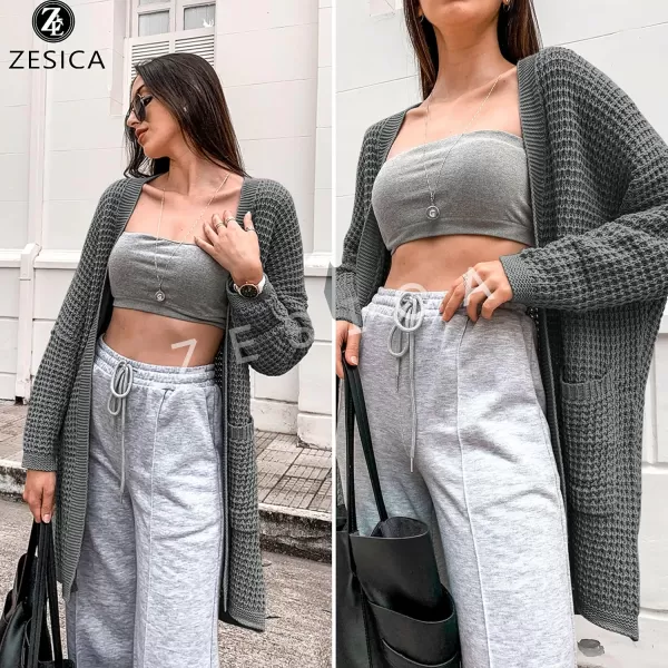 ZESICA Womens 2024 Fall Long Batwing Sleeve Open Front Chunky Knit Cardigan SweaterDarkgrey