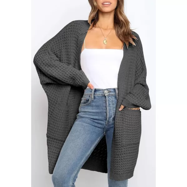 ZESICA Womens 2024 Fall Long Batwing Sleeve Open Front Chunky Knit Cardigan SweaterDarkgrey