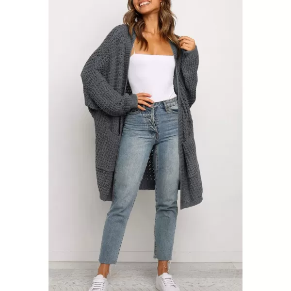 ZESICA Womens 2024 Fall Long Batwing Sleeve Open Front Chunky Knit Cardigan SweaterDarkgrey