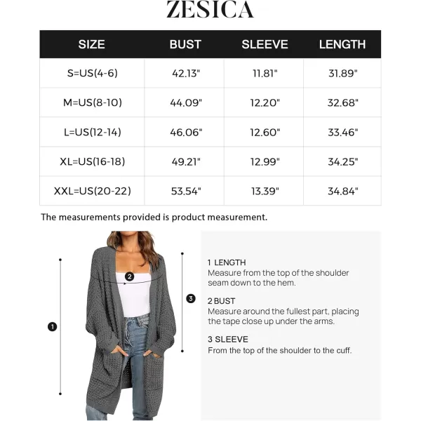 ZESICA Womens 2024 Fall Long Batwing Sleeve Open Front Chunky Knit Cardigan SweaterDarkgrey