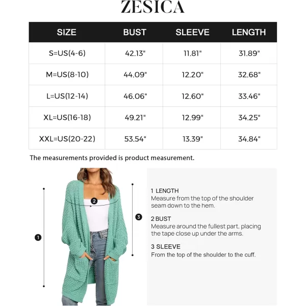 ZESICA Womens 2024 Fall Long Batwing Sleeve Open Front Chunky Knit Cardigan SweaterGreen
