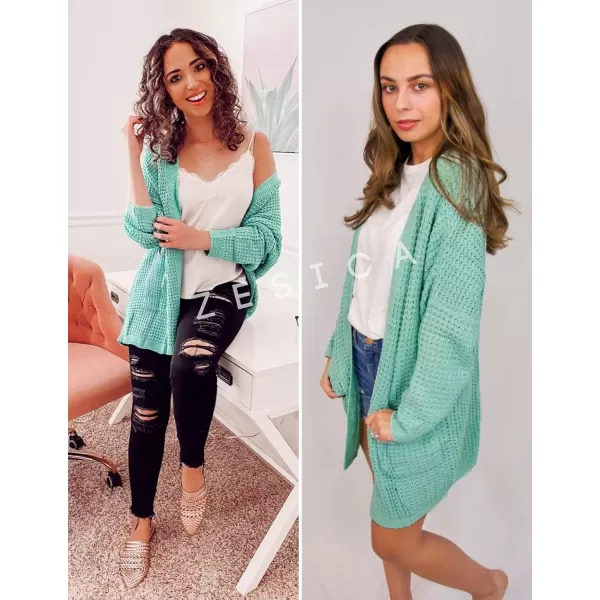 ZESICA Womens 2024 Fall Long Batwing Sleeve Open Front Chunky Knit Cardigan SweaterGreen