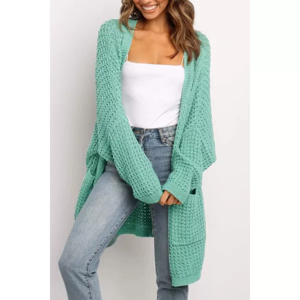 ZESICA Womens 2024 Fall Long Batwing Sleeve Open Front Chunky Knit Cardigan SweaterGreen