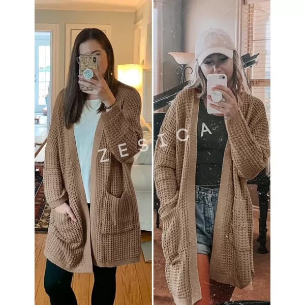 ZESICA Womens 2024 Fall Long Batwing Sleeve Open Front Chunky Knit Cardigan SweaterKhaki