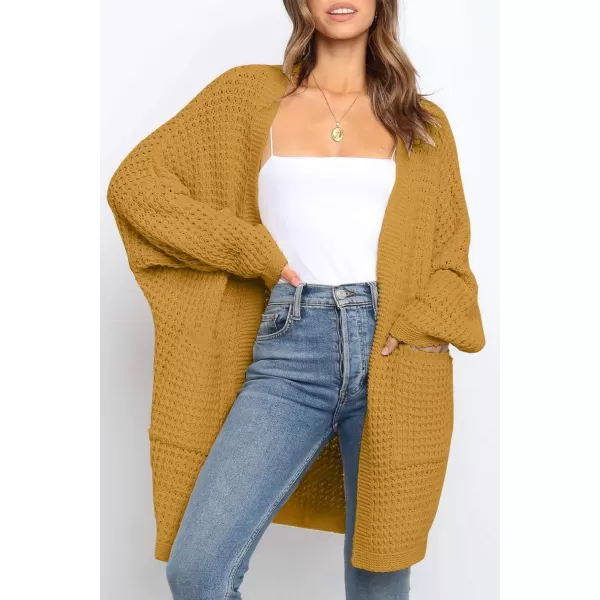ZESICA Womens 2024 Fall Long Batwing Sleeve Open Front Chunky Knit Cardigan SweaterMustard