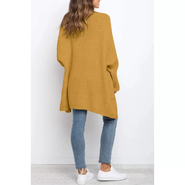 ZESICA Womens 2024 Fall Long Batwing Sleeve Open Front Chunky Knit Cardigan SweaterMustard