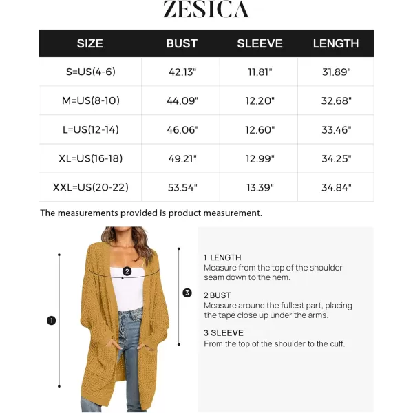 ZESICA Womens 2024 Fall Long Batwing Sleeve Open Front Chunky Knit Cardigan SweaterMustard