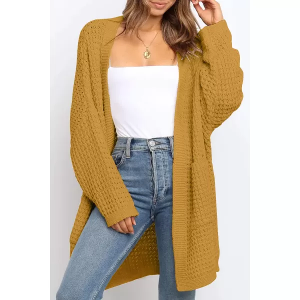 ZESICA Womens 2024 Fall Long Batwing Sleeve Open Front Chunky Knit Cardigan SweaterMustard