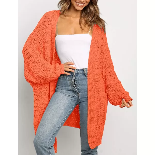 ZESICA Womens 2024 Fall Long Batwing Sleeve Open Front Chunky Knit Cardigan SweaterOrange