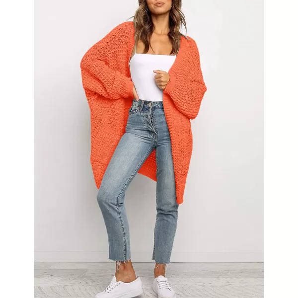 ZESICA Womens 2024 Fall Long Batwing Sleeve Open Front Chunky Knit Cardigan SweaterOrange