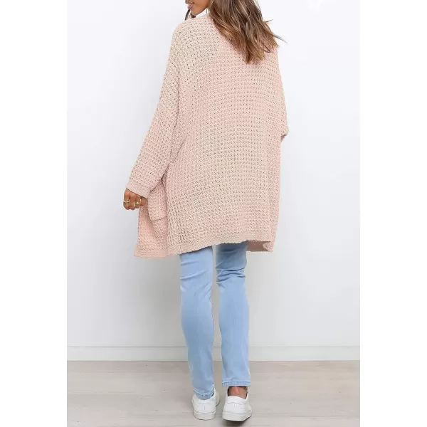 ZESICA Womens 2024 Fall Long Batwing Sleeve Open Front Chunky Knit Cardigan SweaterPink