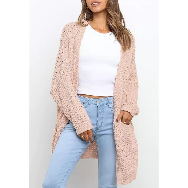 ZESICA Womens 2024 Fall Long Batwing Sleeve Open Front Chunky Knit Cardigan SweaterPink