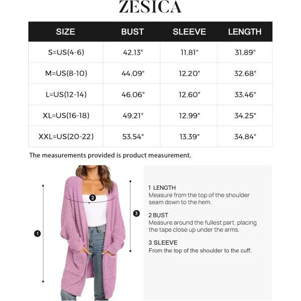 ZESICA Womens 2024 Fall Long Batwing Sleeve Open Front Chunky Knit Cardigan SweaterPinkpurple