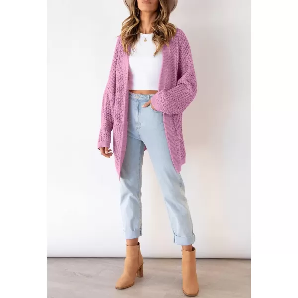 ZESICA Womens 2024 Fall Long Batwing Sleeve Open Front Chunky Knit Cardigan SweaterPinkpurple