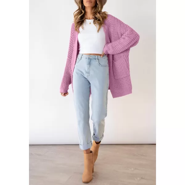 ZESICA Womens 2024 Fall Long Batwing Sleeve Open Front Chunky Knit Cardigan SweaterPinkpurple