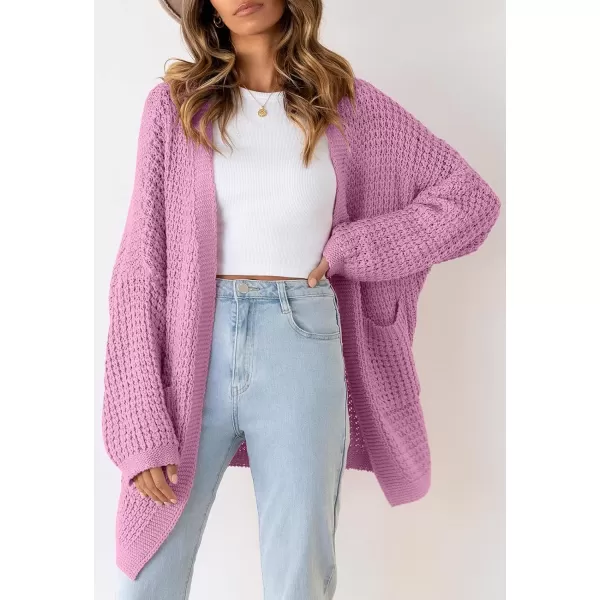ZESICA Womens 2024 Fall Long Batwing Sleeve Open Front Chunky Knit Cardigan SweaterPinkpurple
