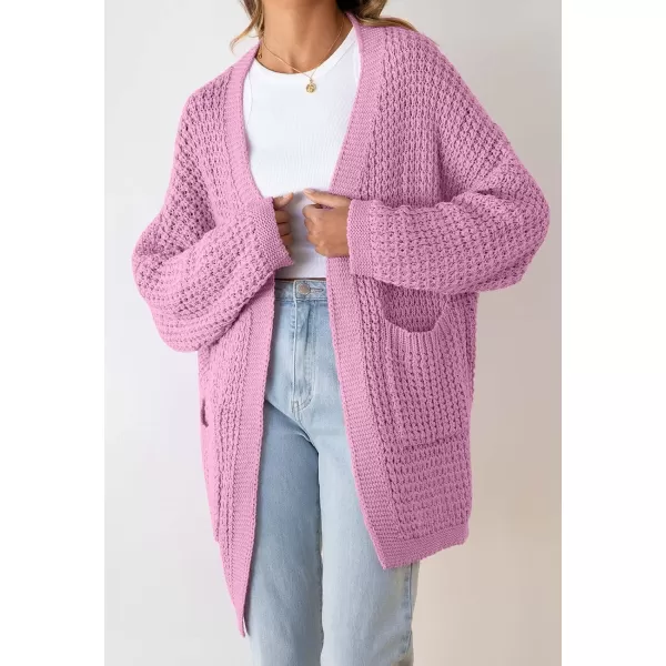 ZESICA Womens 2024 Fall Long Batwing Sleeve Open Front Chunky Knit Cardigan SweaterPinkpurple