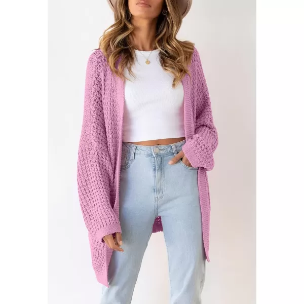 ZESICA Womens 2024 Fall Long Batwing Sleeve Open Front Chunky Knit Cardigan SweaterPinkpurple