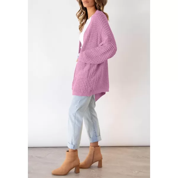ZESICA Womens 2024 Fall Long Batwing Sleeve Open Front Chunky Knit Cardigan SweaterPinkpurple