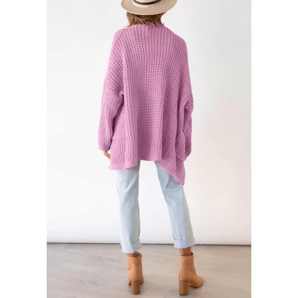 ZESICA Womens 2024 Fall Long Batwing Sleeve Open Front Chunky Knit Cardigan SweaterPinkpurple