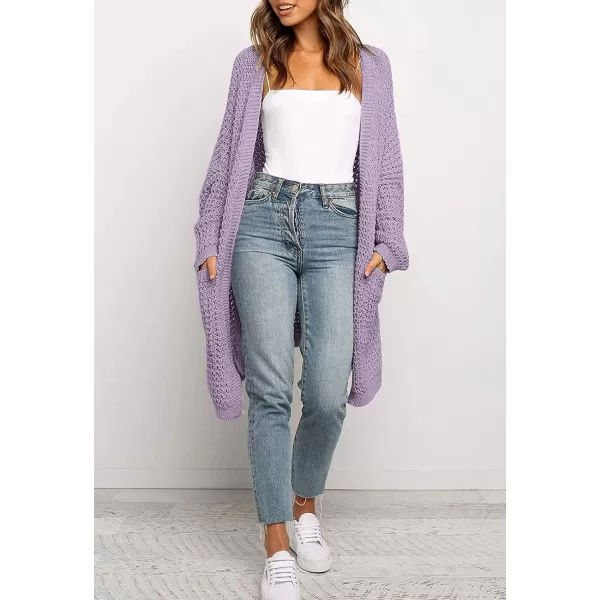 ZESICA Womens 2024 Fall Long Batwing Sleeve Open Front Chunky Knit Cardigan SweaterPurple