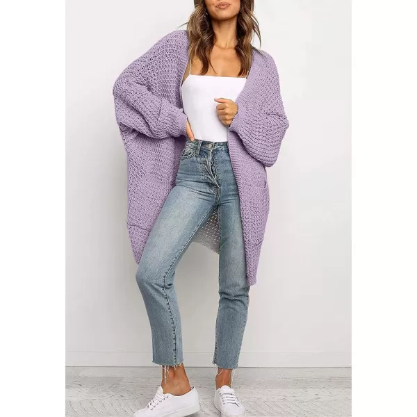 ZESICA Womens 2024 Fall Long Batwing Sleeve Open Front Chunky Knit Cardigan SweaterPurple