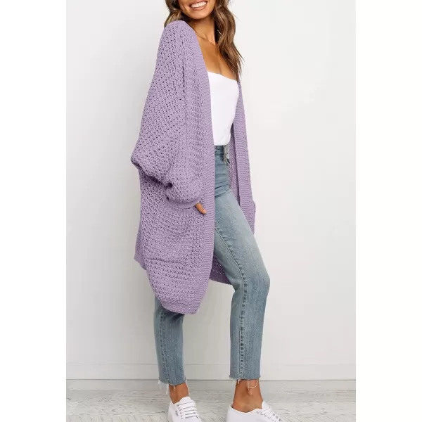 ZESICA Womens 2024 Fall Long Batwing Sleeve Open Front Chunky Knit Cardigan SweaterPurple
