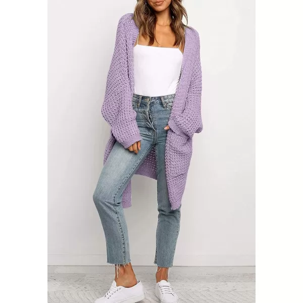 ZESICA Womens 2024 Fall Long Batwing Sleeve Open Front Chunky Knit Cardigan SweaterPurple