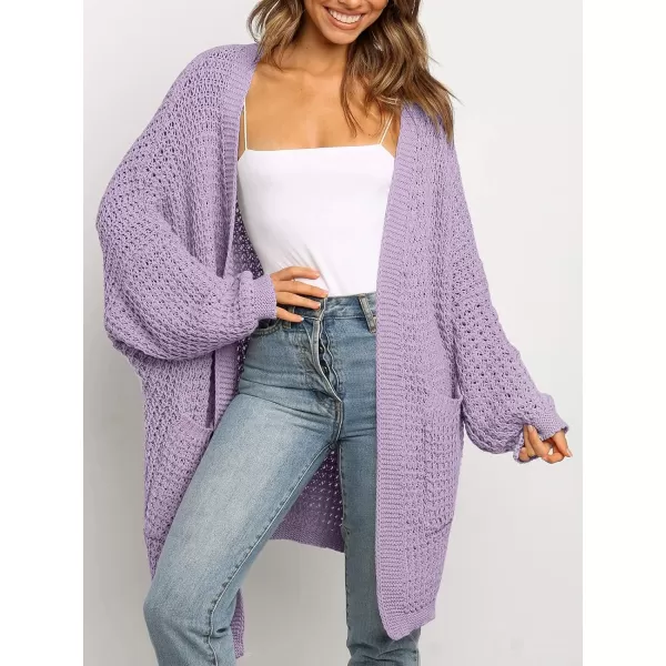 ZESICA Womens 2024 Fall Long Batwing Sleeve Open Front Chunky Knit Cardigan SweaterPurple