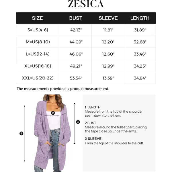 ZESICA Womens 2024 Fall Long Batwing Sleeve Open Front Chunky Knit Cardigan SweaterPurple