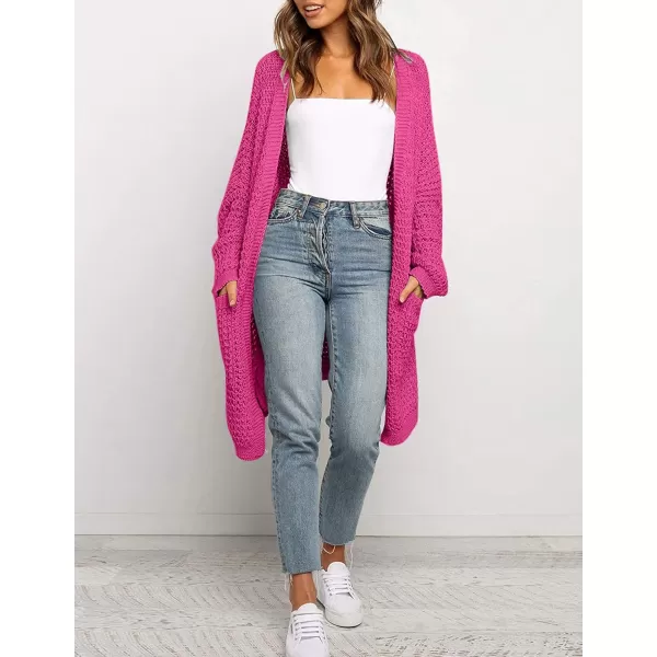 ZESICA Womens 2024 Fall Long Batwing Sleeve Open Front Chunky Knit Cardigan SweaterRose