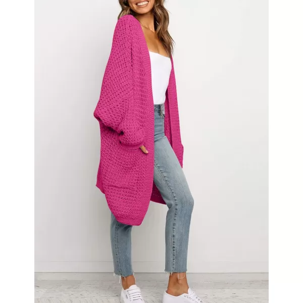 ZESICA Womens 2024 Fall Long Batwing Sleeve Open Front Chunky Knit Cardigan SweaterRose